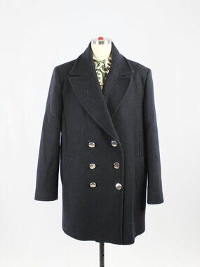 ZARA Navy Blue Wool Blend Double Breasted Short Peacoat Coat, Size M